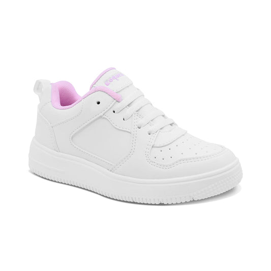 Tenis escolar Coqueta para niña sintético blanco con detalles en rosa