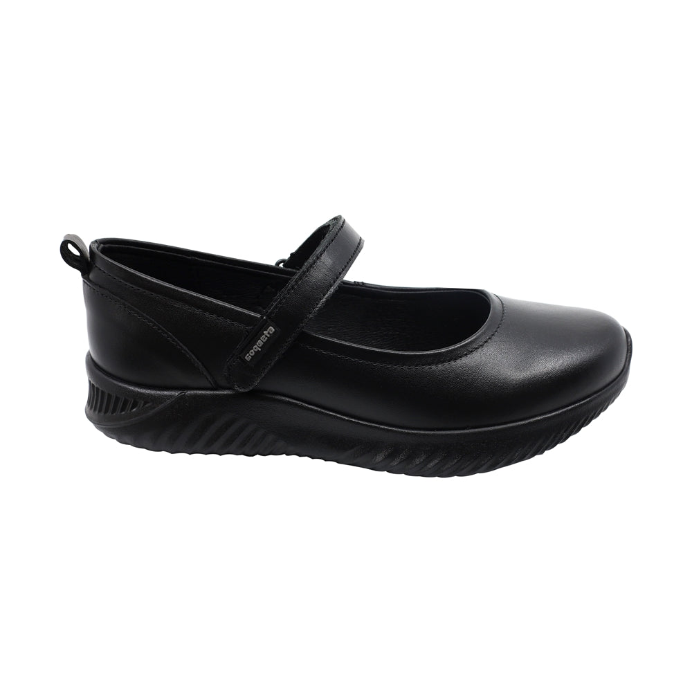 Balerinas para niña en piel negro Saturno con tira de contacto