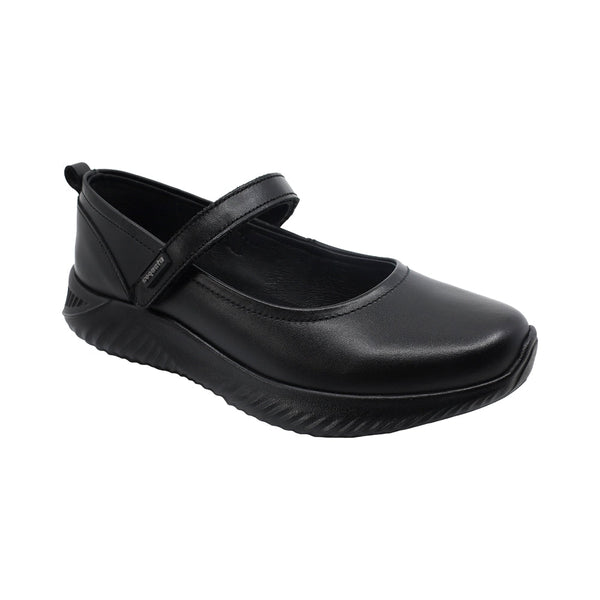 Balerinas para niña en piel negro Saturno con tira de contacto