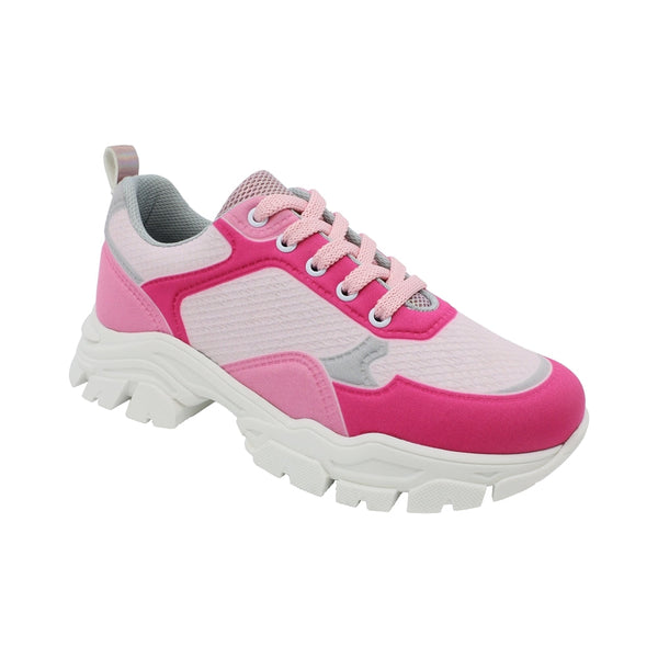 Tenis Coqueta para niña de corte textil fiusha Ginger con agujeta.