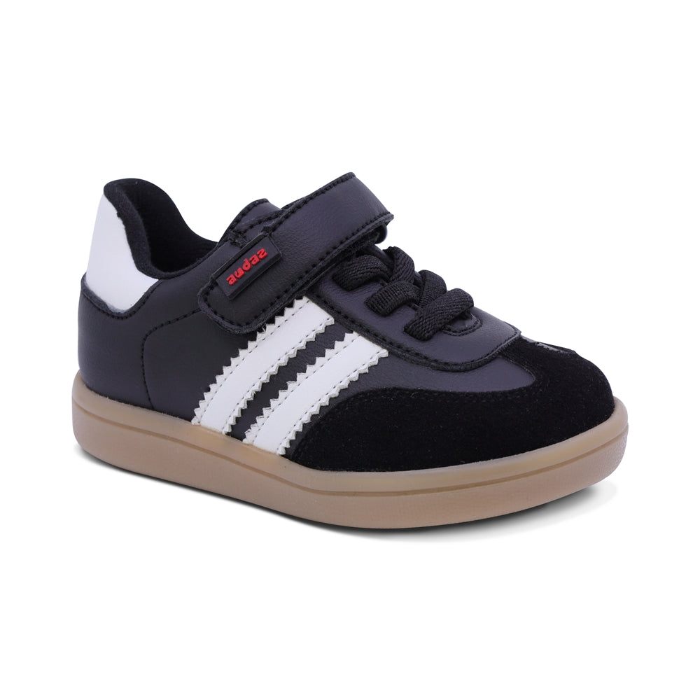 TENIS AUDAZ PARA NIÑO DE SINTÉTICO COLOR NEGRO SMITH CON FRANJAS BLANCAS