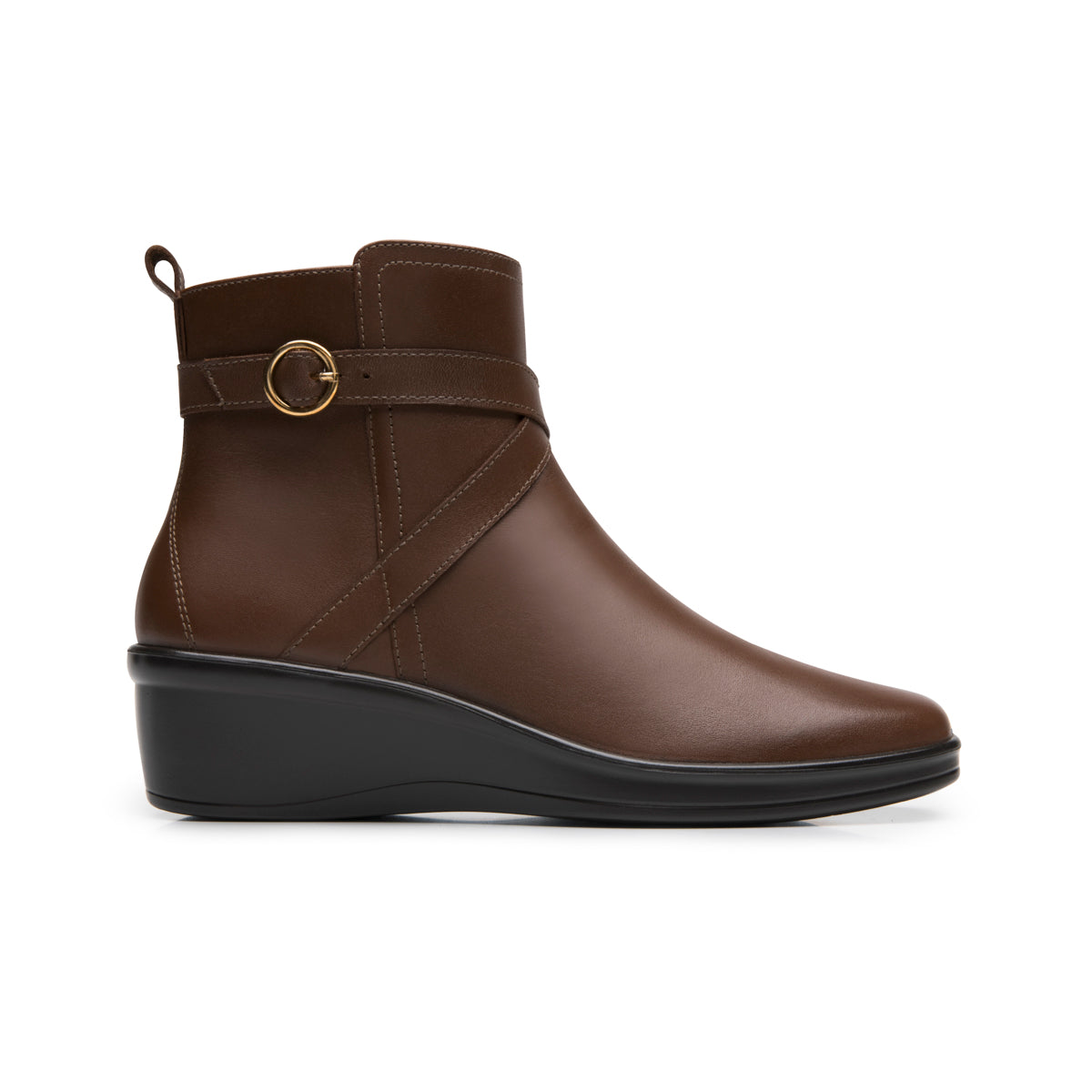 Botín De Piel Con Cuña Flexi para Mujer Estilo 136711 Tan