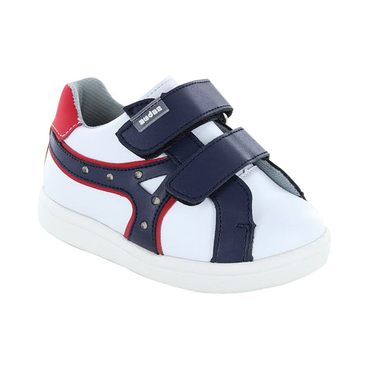 Tenis Audaz para niño sintético blanco smith con doble tira de contacto.