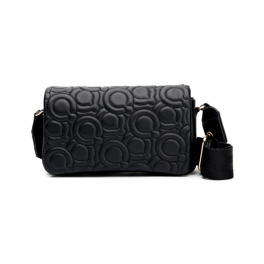 Bandolera Quirelli para Mujer con Piel Suave Bordada Estilo 020701 Negro