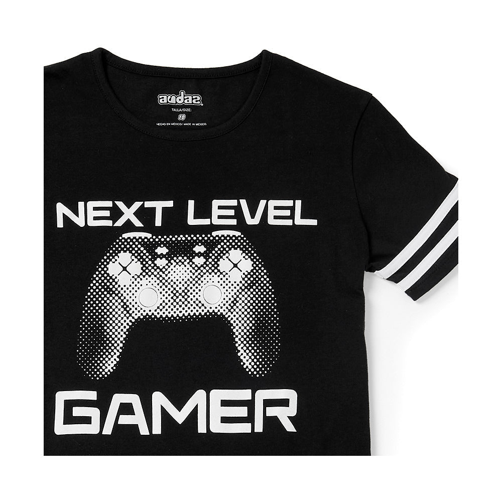 Playera Audaz para niño de algodón negro con estampado gamer