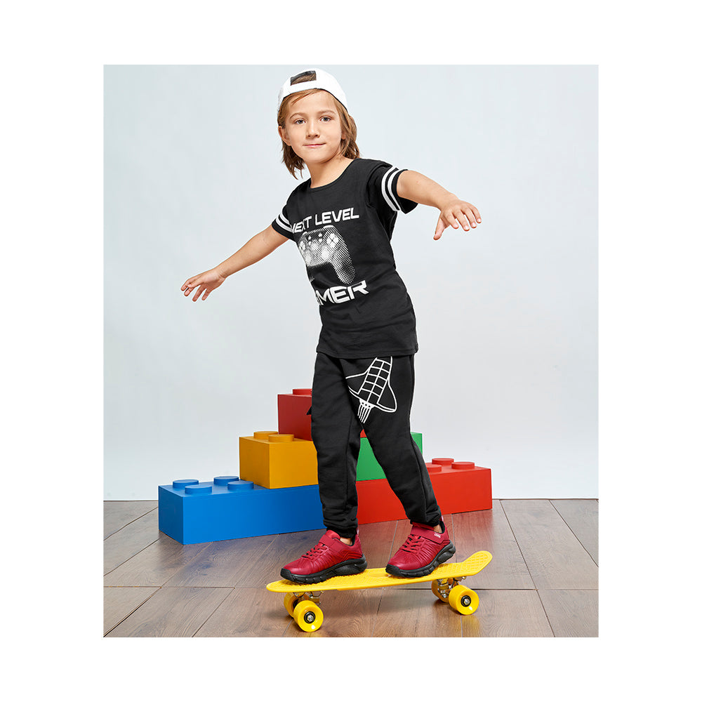 Playera Audaz para niño de algodón negro con estampado gamer