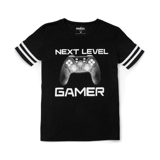 Playera Audaz para niño de algodón negro con estampado gamer