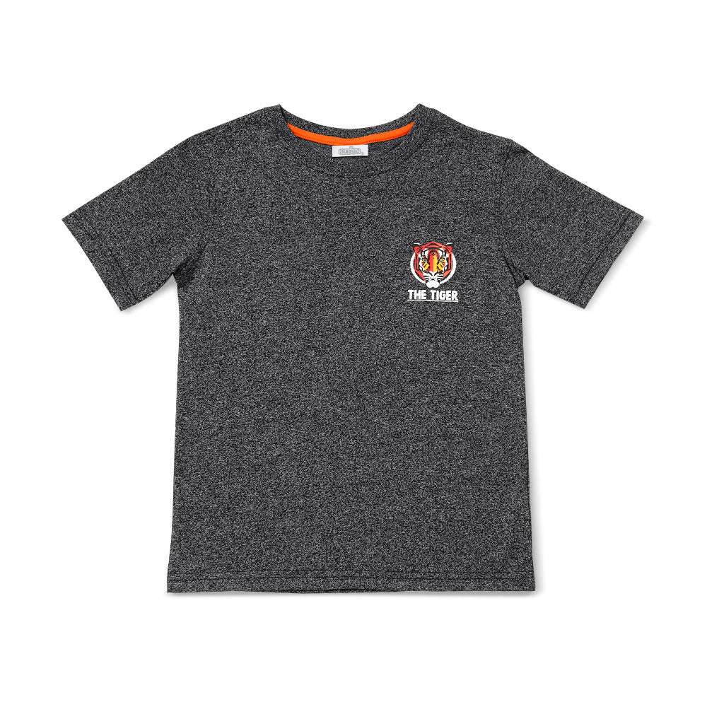 Playera Audaz para niño de algodón gris con estampado de tigre