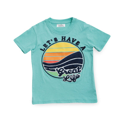 Playera Audaz para niño de algodón verde con mensaje bordado