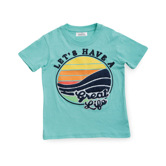 Playera Audaz para niño de algodón verde con mensaje bordado