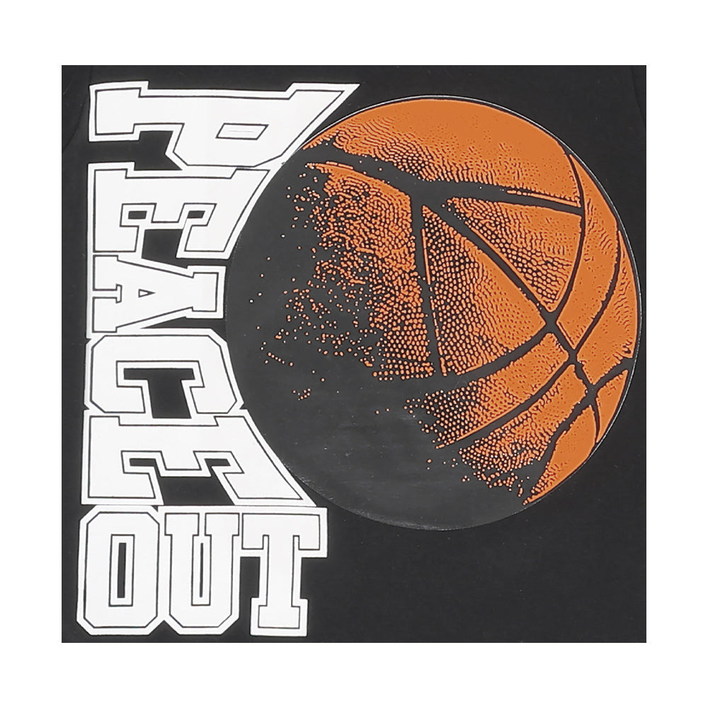 Playera Audaz para niño de algodón negro con estampado de basquetbol