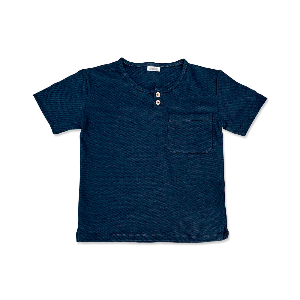 Playera Audaz para niño de algodón en  azul con botones y bolsillo