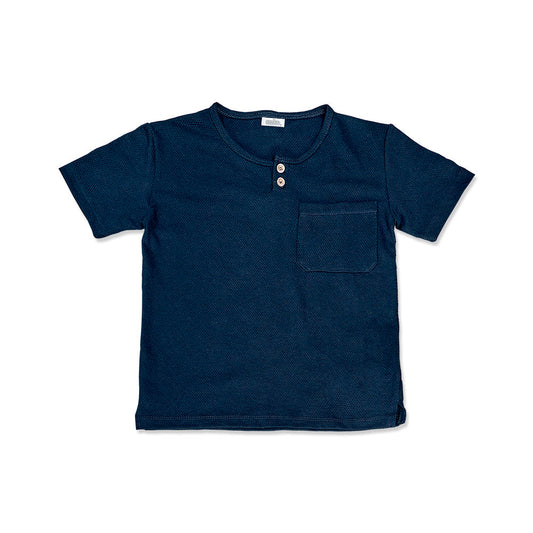 Playera Audaz para niño de algodón en  azul con botones y bolsillo