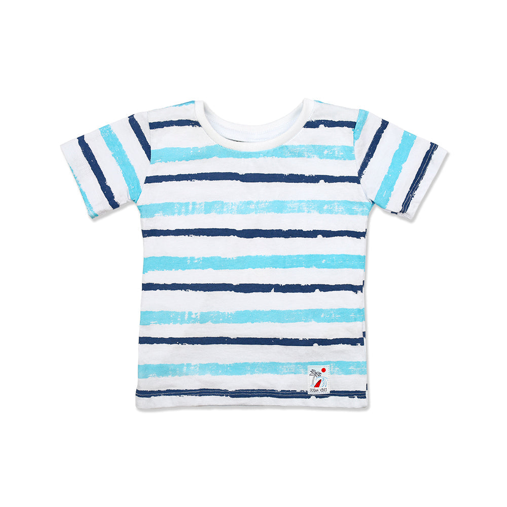 Playera Audaz para niño de algodón en  azul con estampado de franjas