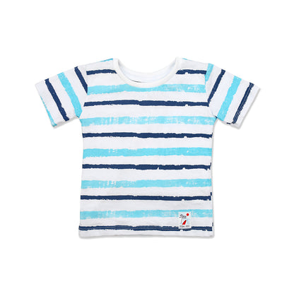 Playera Audaz para niño de algodón en  azul con estampado de franjas