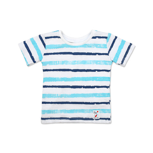 Playera Audaz para niño de algodón en  azul con estampado de franjas