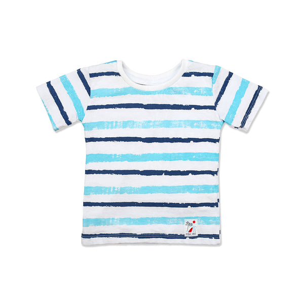 Playera Audaz para niño de algodón en  azul con estampado de franjas