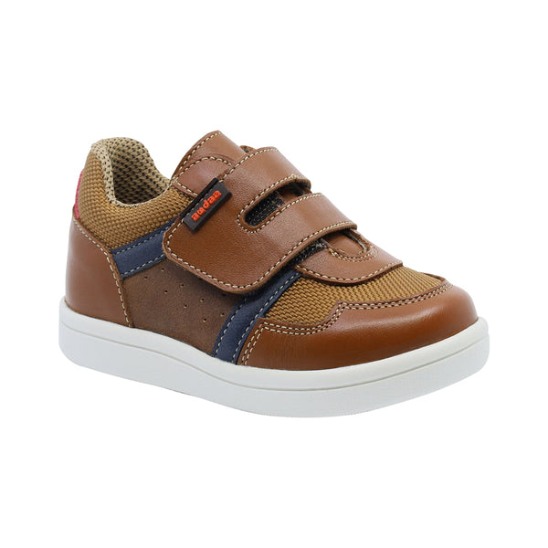 Tenis Audaz para niño en piel miel Smith con doble tira de contacto