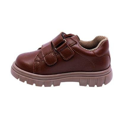 TENIS AUDAZ PARA NIÑO COLOR CAFÉ CLARO DE PIEL THUNDER CON TIRA DE CONTACTO