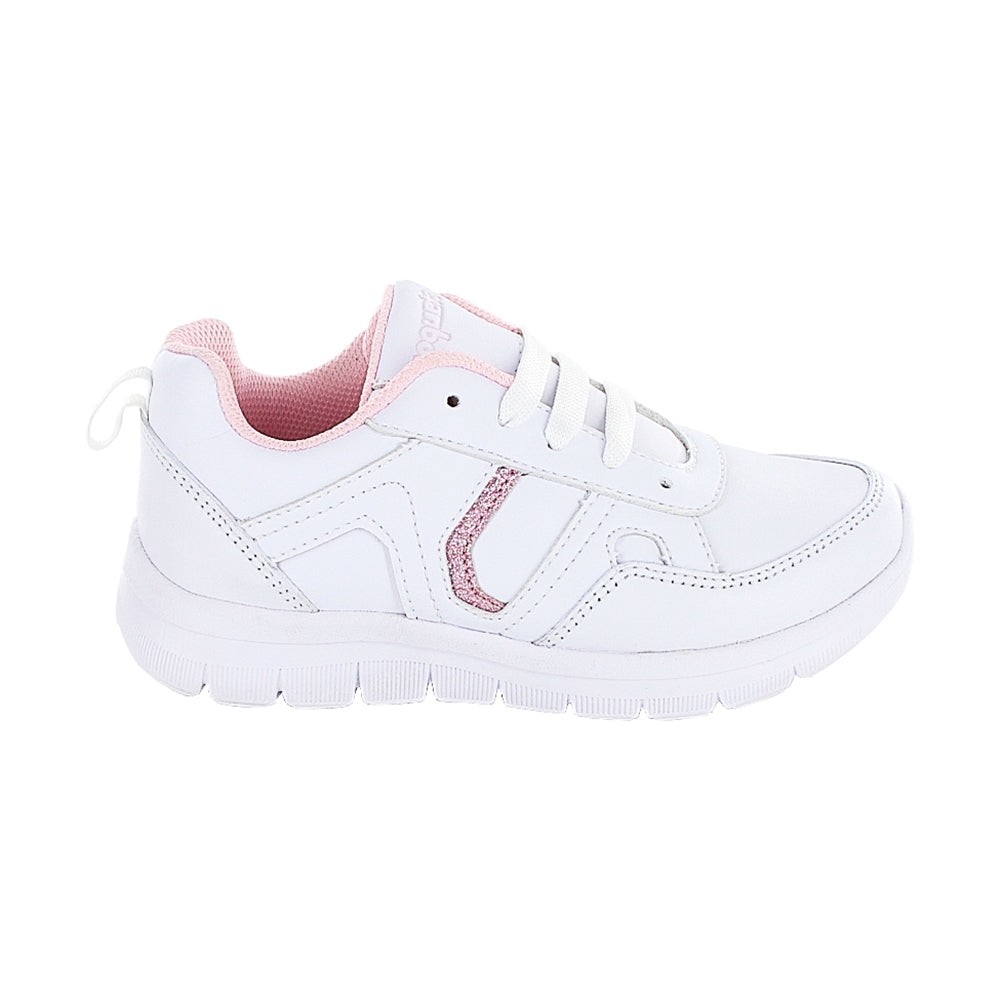 Tenis Escolar Coqueta para niña en sintético blanco Ginger con detalle glitter