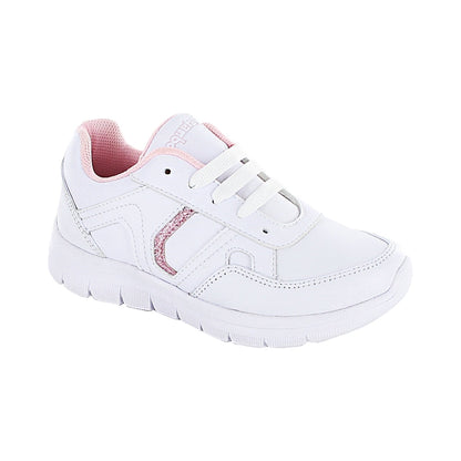 Tenis Escolar Coqueta para niña en sintético blanco Ginger con detalle glitter