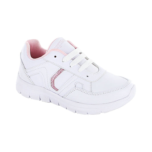 Tenis Escolar Coqueta para niña en sintético blanco Ginger con detalle glitter