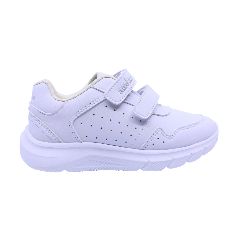 Tenis escolar Audaz para niño en sintético blanco Forty con doble tira de contacto