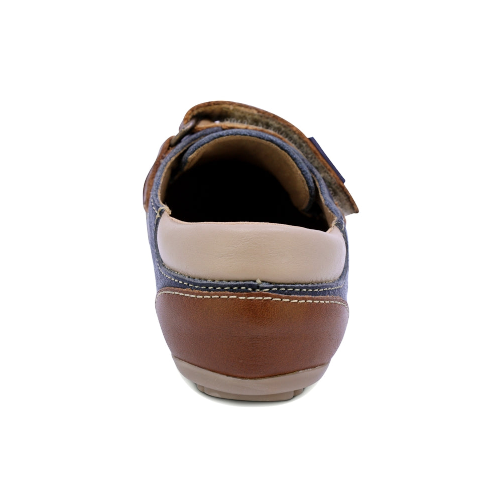 MOCASÍN AUDAZ PARA NIÑO DE PIEL COLOR AZUL MÁLAGA CON TIRA DE CONTACTO