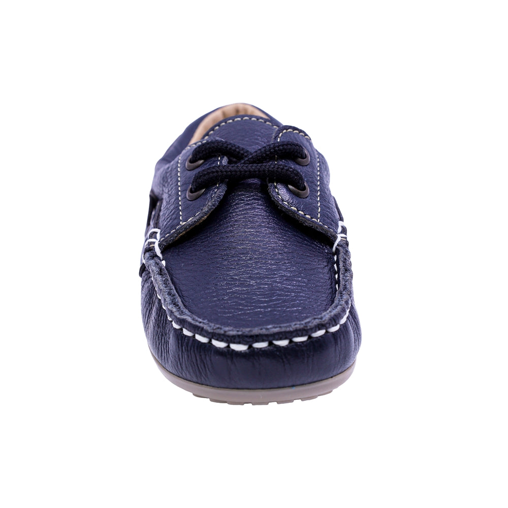 MOCASÍN AUDAZ PARA NIÑO COLOR AZUL DE PIEL MALAGA CON AGUJETA