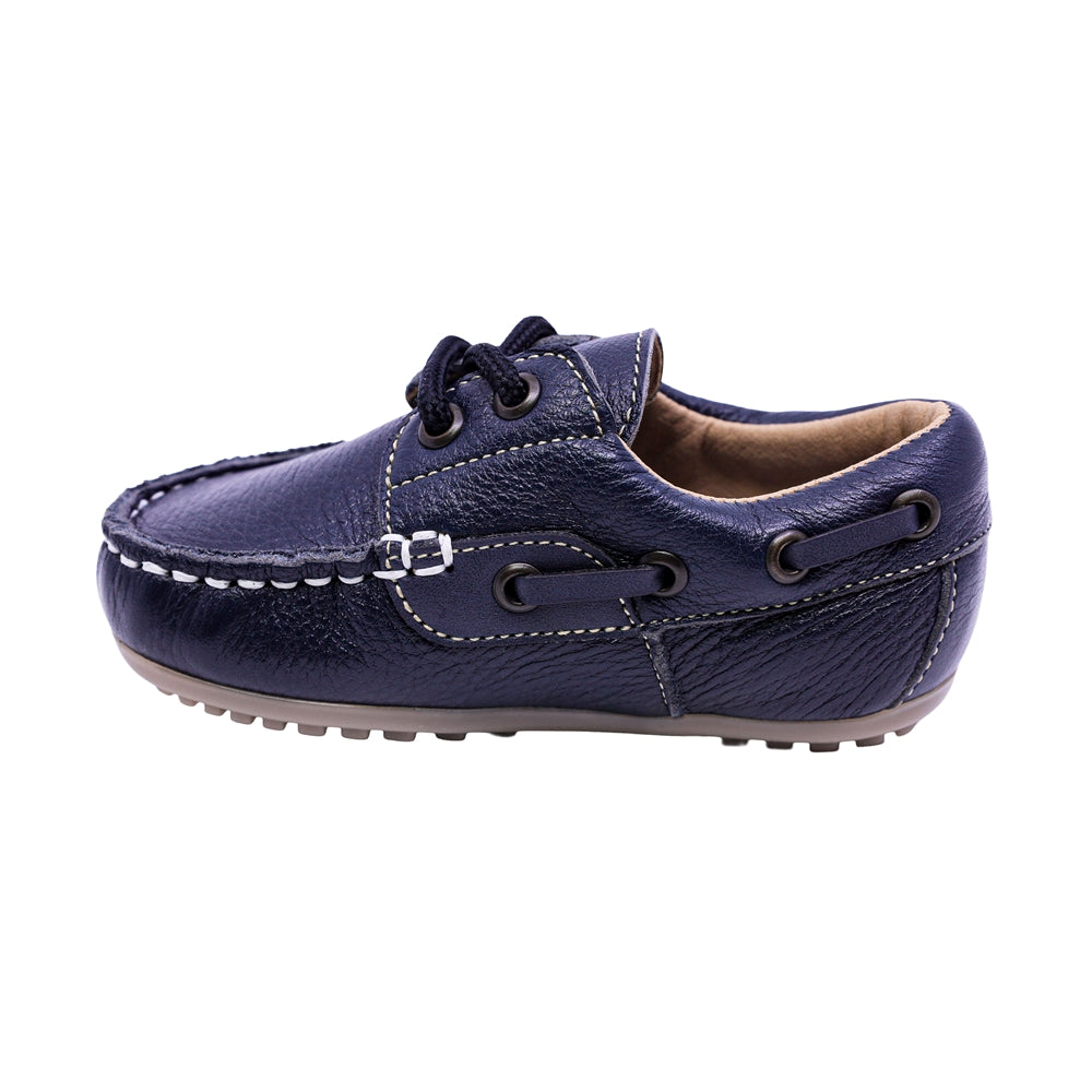 MOCASÍN AUDAZ PARA NIÑO COLOR AZUL DE PIEL MALAGA CON AGUJETA