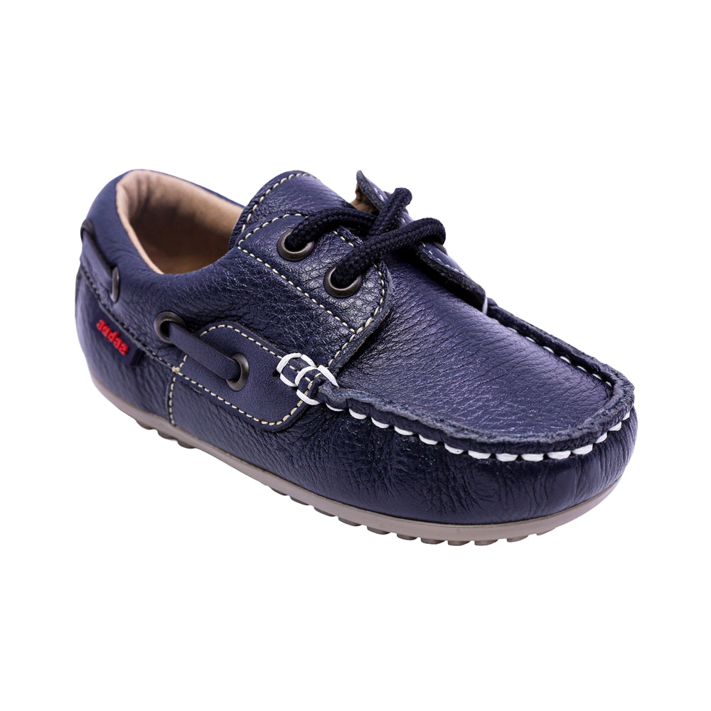 MOCASÍN AUDAZ PARA NIÑO COLOR AZUL DE PIEL MALAGA CON AGUJETA