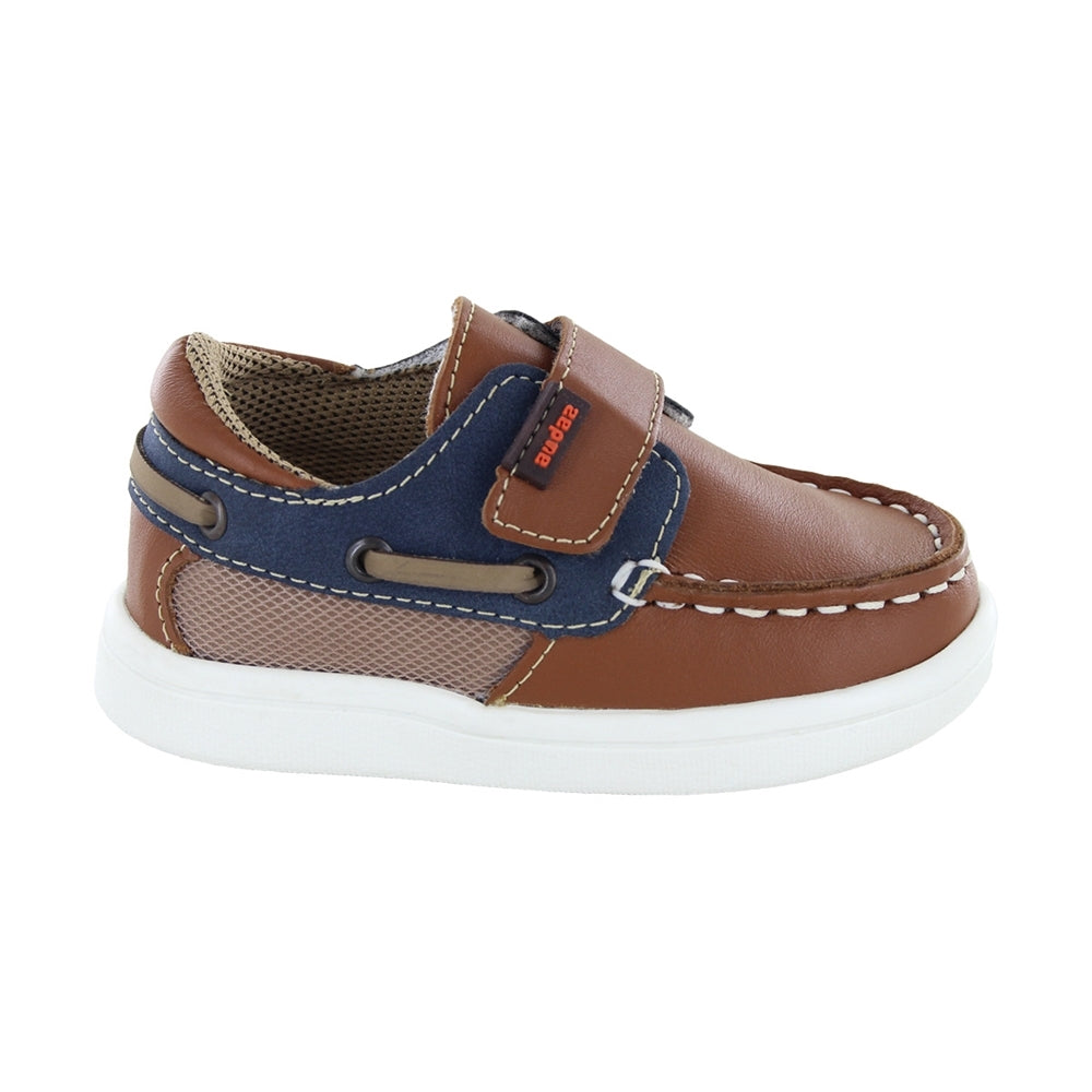 Mocasín Audaz para niño en piel miel Smith con tira de contacto