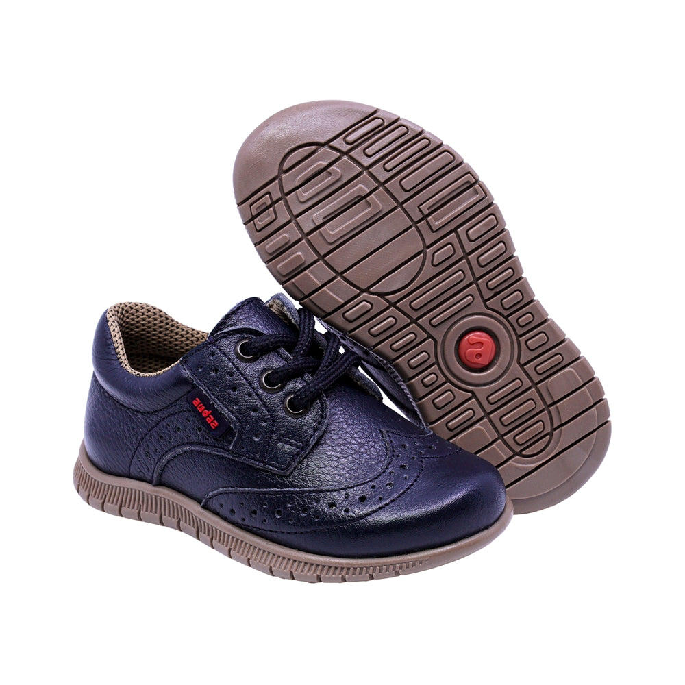 ZAPATO AUDAZ PARA NIÑO COLOR AZUL DE PIEL CLICK CON AGUJETA