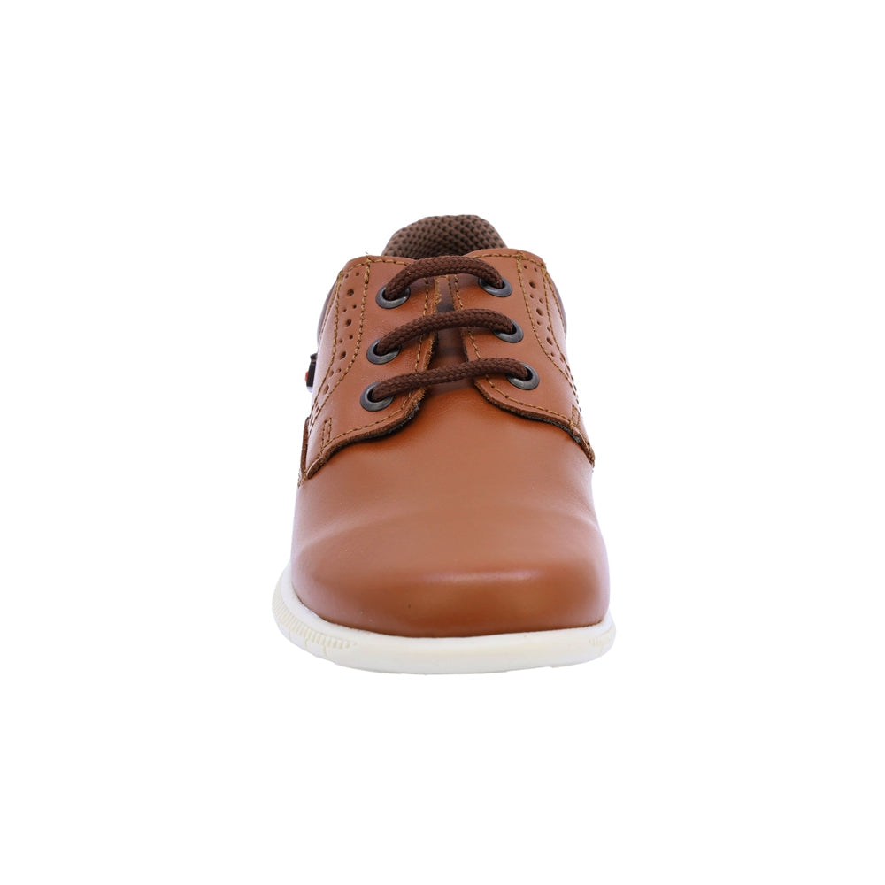 Zapato Audaz para niño en piel café claro Click con perforaciones decorativas