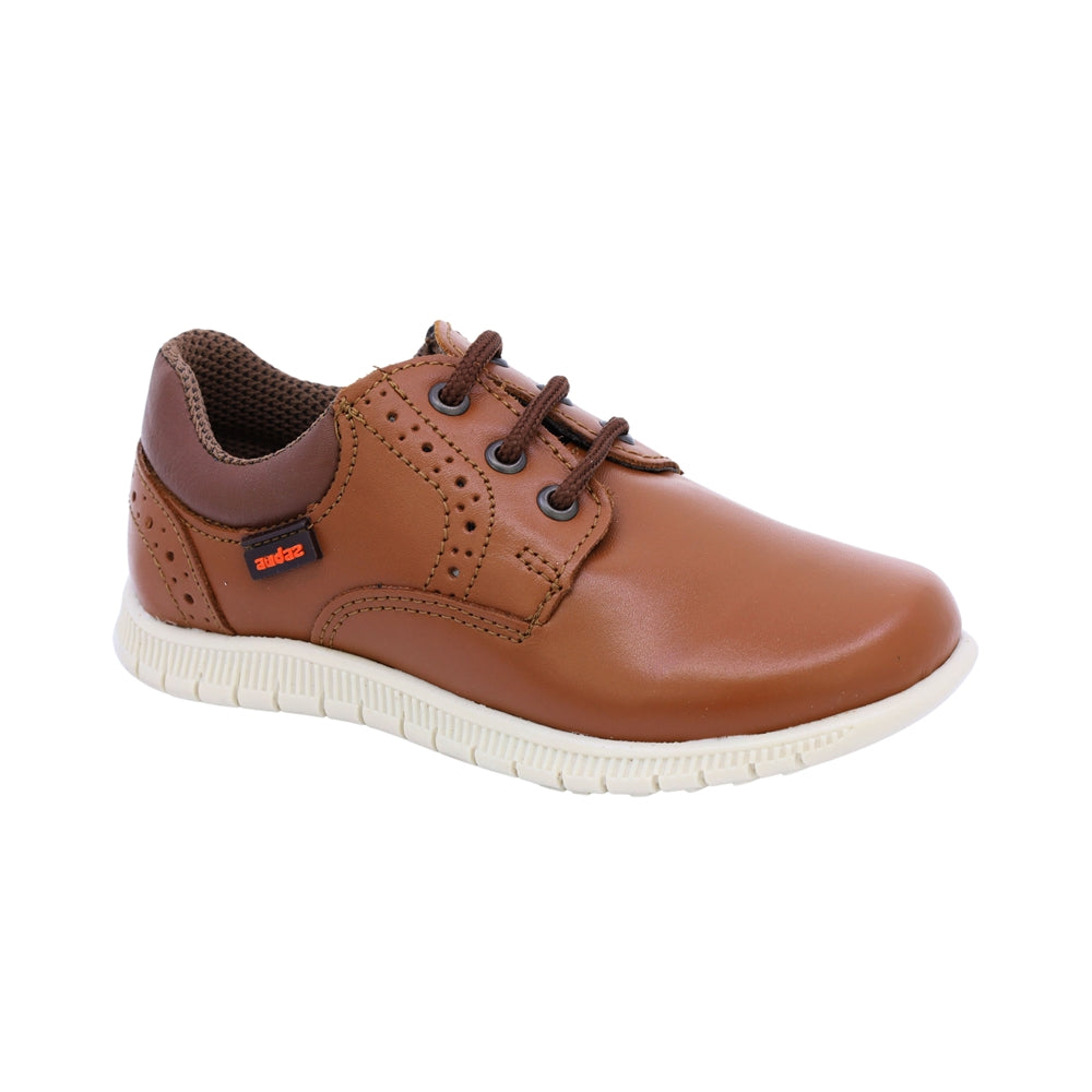 Zapato Audaz para niño en piel café claro Click con perforaciones decorativas