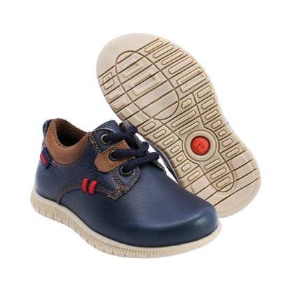 Zapato Audaz para niño en piel  azul con agujetas
