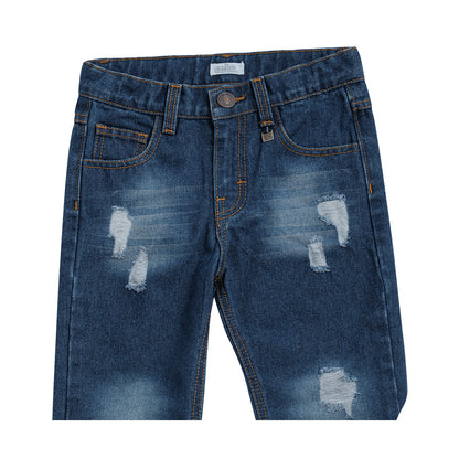 Jeans Audaz para niño de algodón azul marino con acabado deslavado