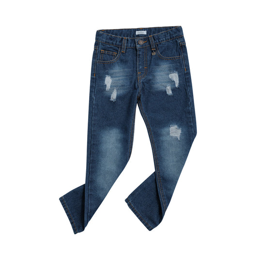 Jeans Audaz para niño de algodón azul marino con acabado deslavado