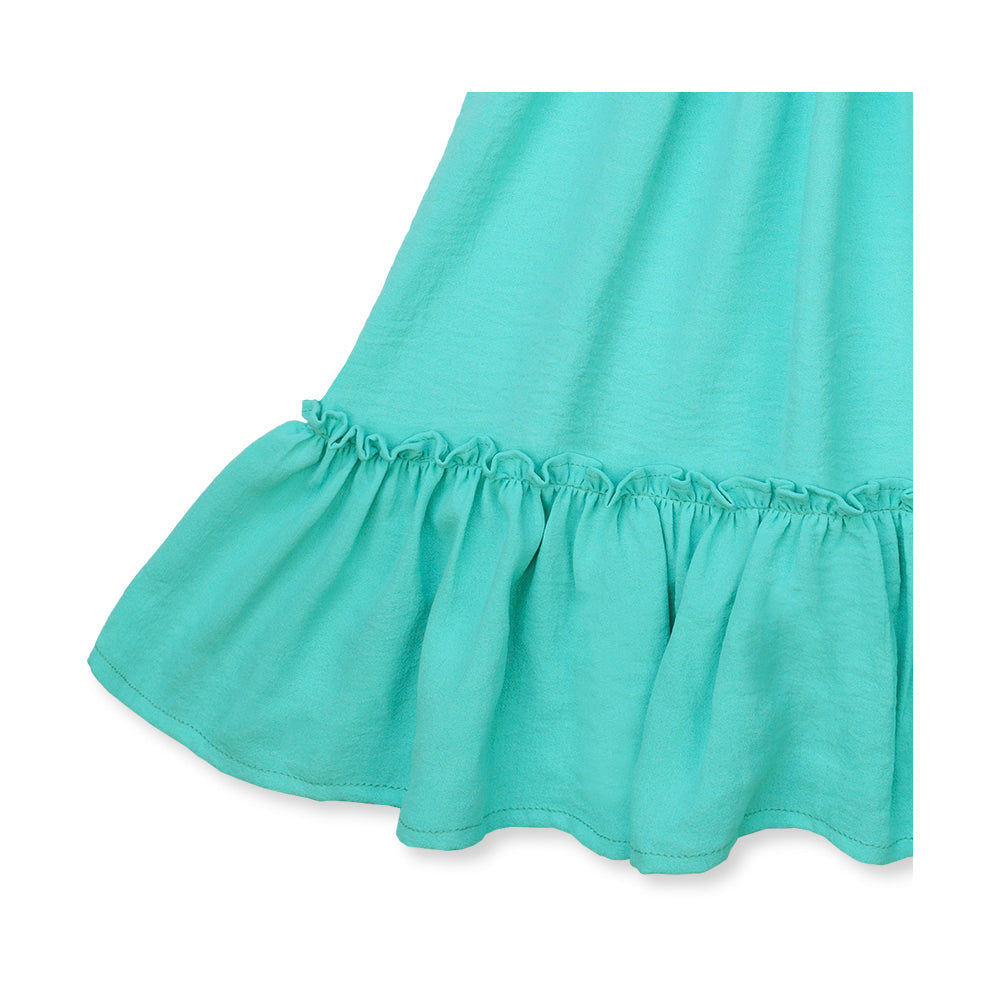 Vestido Coqueta para niña de algodón en  verde con diseño fruncido