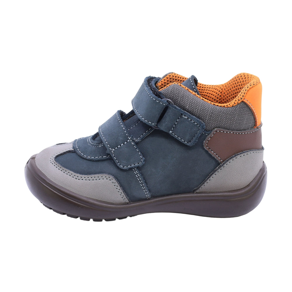 Bota Audaz para niño en piel azul Castor con detalles en contraste