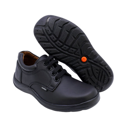 Zapato Escolar Audaz para niño en piel negro Tadeo con agujetas