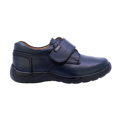 Zapato Escolar Audaz para niño en piel azul marino Tadeo con tira de contacto