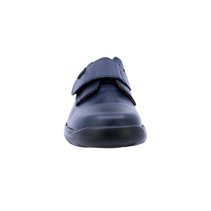 Zapato Escolar Audaz para niño en piel azul marino Tadeo con tira de contacto