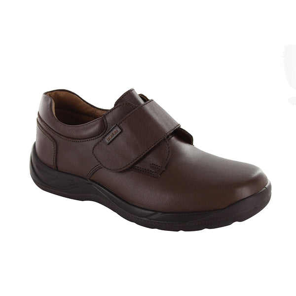 Zapato Escolar Audaz para niño en piel café Tadeo con tira de contacto