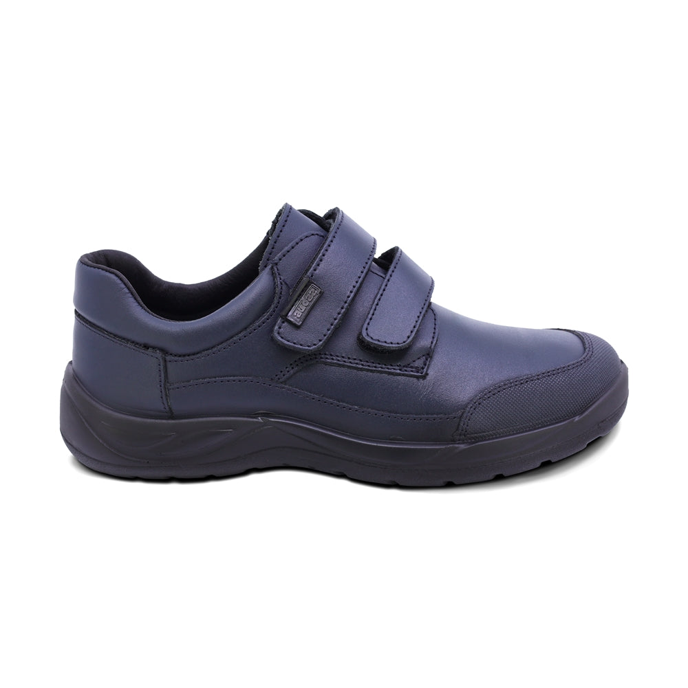Zapato escolar Audaz de piel color azul marino Tadeo con doble tira de contacto