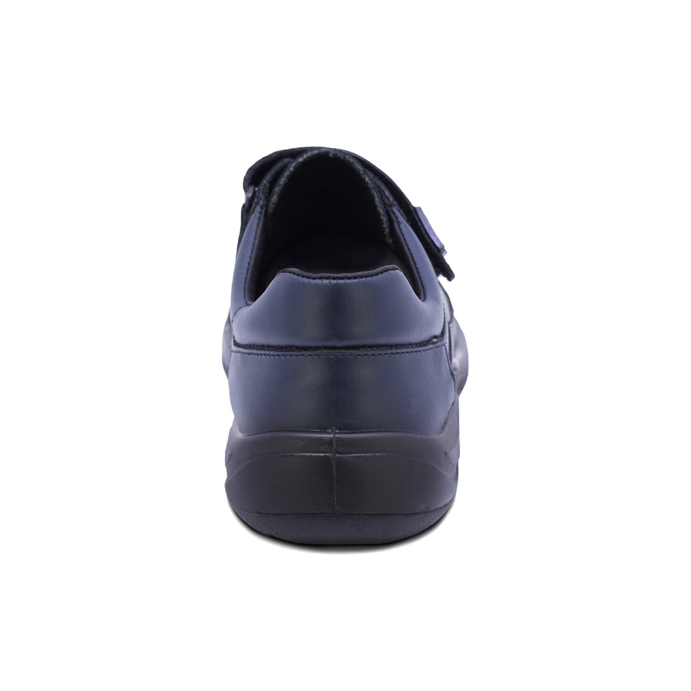 Zapato escolar Audaz de piel color azul marino Tadeo con doble tira de contacto