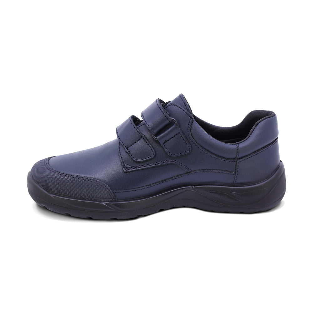 Zapato escolar Audaz de piel color azul marino Tadeo con doble tira de contacto
