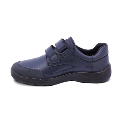 Zapato escolar Audaz de piel color azul marino Tadeo con doble tira de contacto