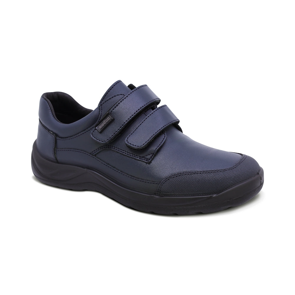 Zapato escolar Audaz de piel color azul marino Tadeo con doble tira de contacto