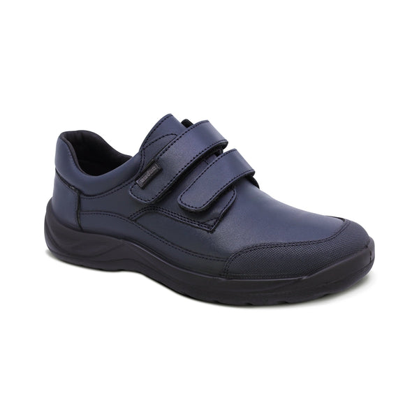 Zapato escolar Audaz de piel color azul marino Tadeo con doble tira de contacto